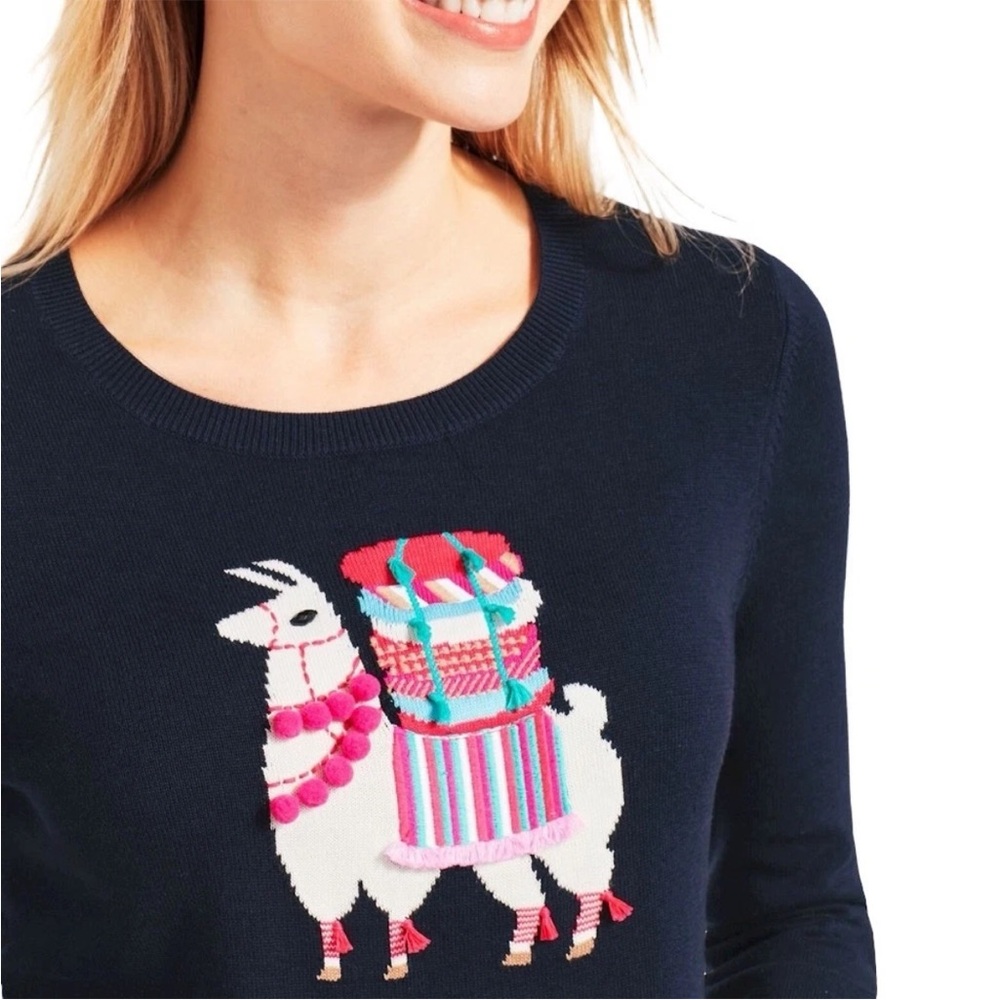 Talbots NEW women’s petite alpaca embellished crew neck 3/4 sleeve sweater navy - Picture 7 of 7